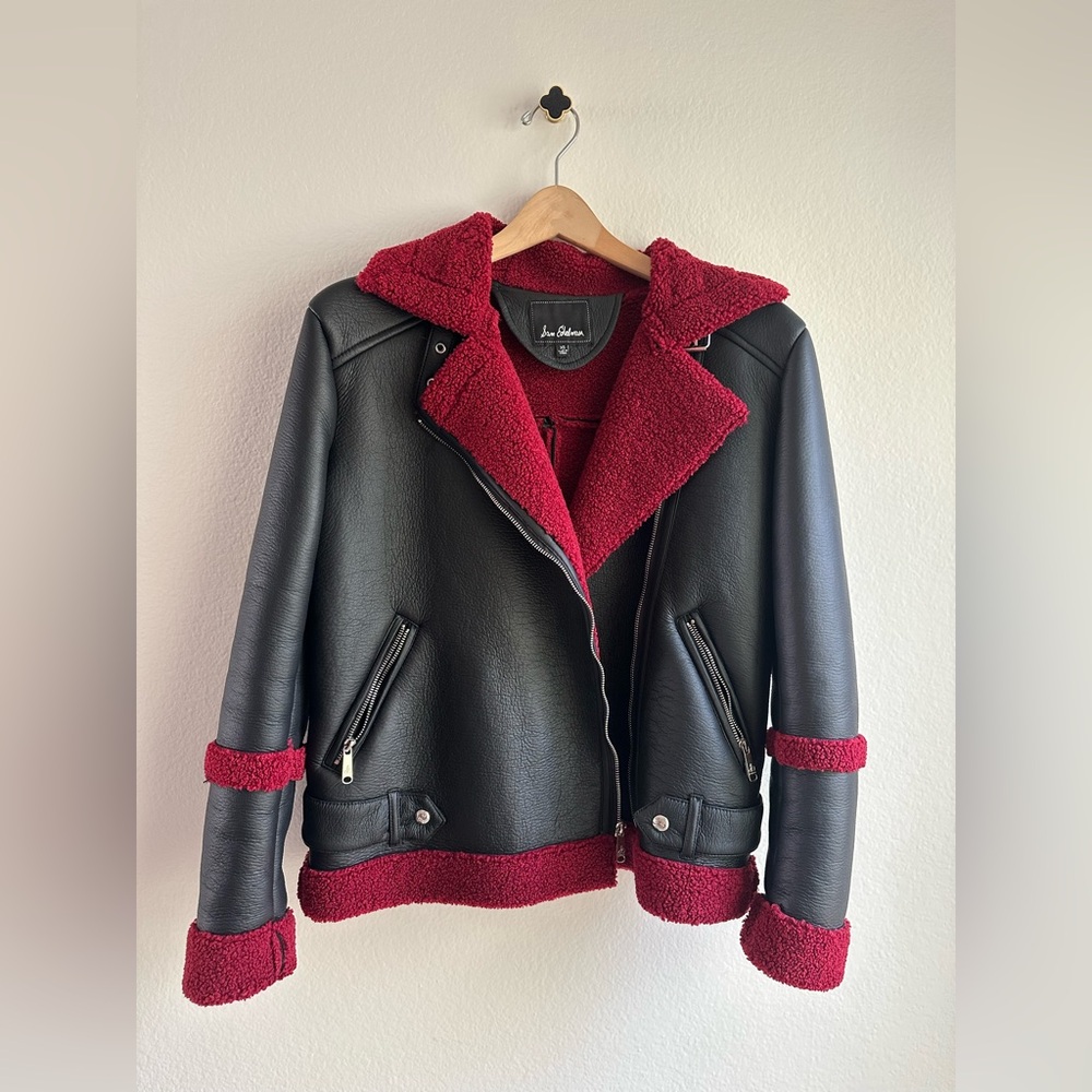 SAM EDELMAN FAUX LEATHER + RED MOTO JACKET SZ XS